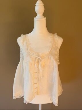 Free People Lace-Trim Ivory Peasant Tank Top